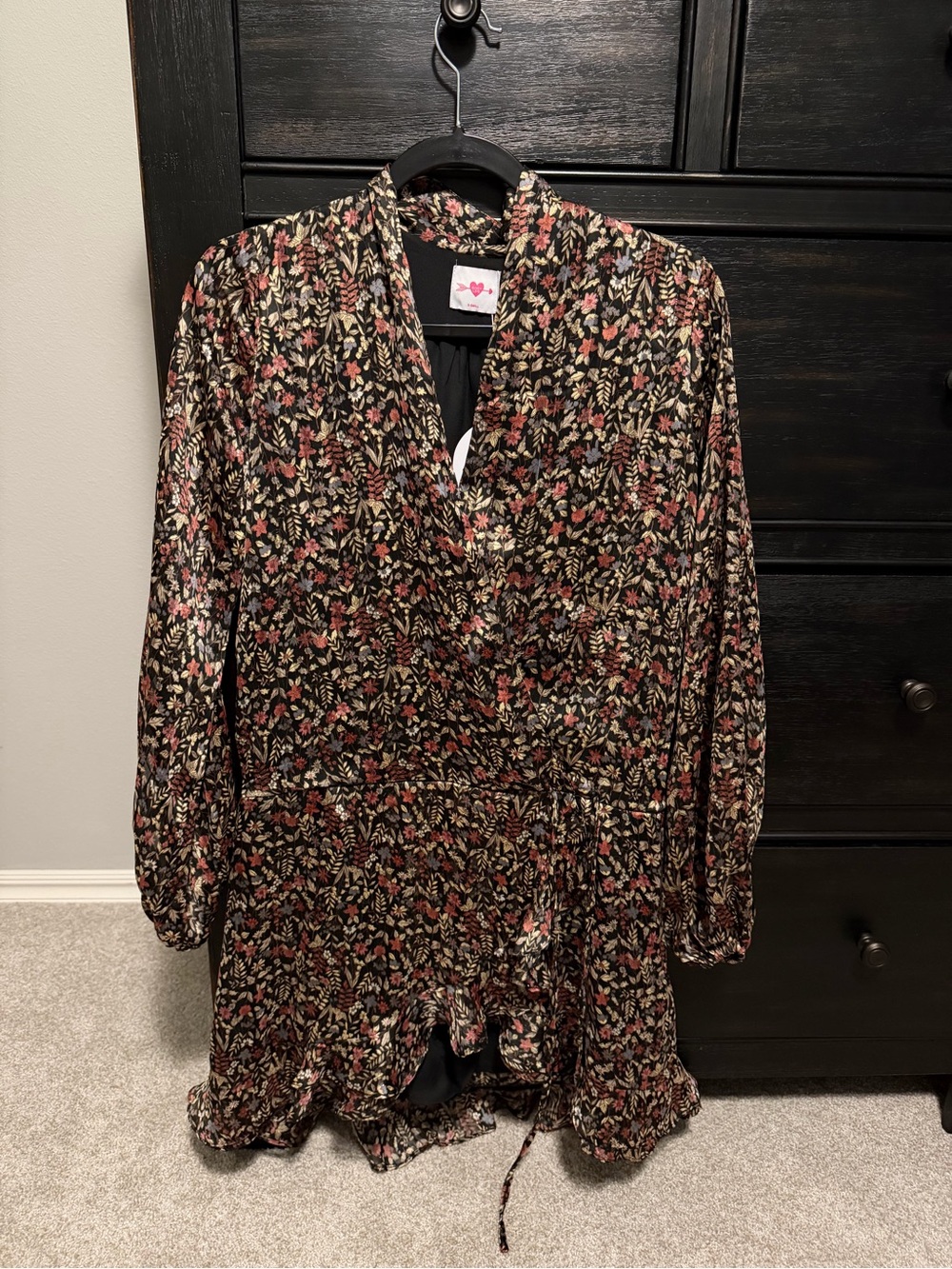 Buddy Love Black Floral Long Sleeve Wrap Dress